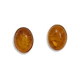 6x8.5mm Oval Amber Stud Earrings