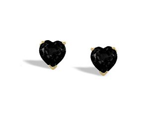 14K Yellow Gold Genuine Heart Black Onyx Stud Earrings
