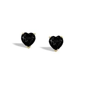 14K Yellow Gold Genuine Heart Black Onyx Stud Earrings by Jewels For Me