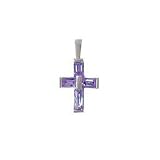 Sterling Silver Tiny Lavender Baguette CZ Cubic Zirconia Cross Pendant