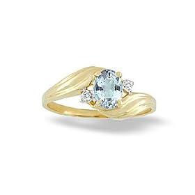 14K Yellow Gold Genuine Oval Aquamarine and Diamond Ring by Jewels For Me