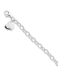 Sterling Silver Small Oval Rolo with Solid Heart Bracelet QG1575-7"