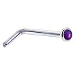 Solid 14KT White Gold 2mm Genuine Amethyst L-Shaped Nose Ring - 18 Gauge