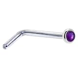 Solid 14KT White Gold 2mm Genuine Amethyst L-Shaped Nose Ring - 18 Gauge