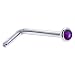 Solid 14KT White Gold 2mm Genuine Amethyst L-Shaped Nose Ring - 18 Gauge