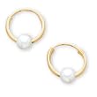 14K Yellow Gold Children's Small Hoop Pearl Earrings (Pair)