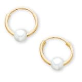 14K Yellow Gold Children's Small Hoop Pearl Earrings (Pair)