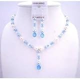 Brd576 White Pearls Aquamarine Pearls Aquamarine Crystals Ab Crystals Genuine Swarovski Crystals Necklace Set Wedding Jewelry Set with Gift Box