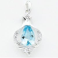 Sterling Silver Blue Topaz & CZ (Cubic Zirconia) Pendant by 