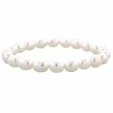 Genuine 7-8mm Freshwater Cultured White Oval Pearl Stretch Bracelet