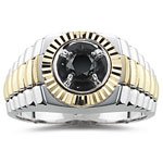 0.68 Ct AA Black Diamond Two Tone Mens Ring in 14K Gold.