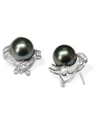 18K white gold Veronica Black Tahitian cultured pearl and diamond earring