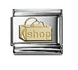 Shopping Bag `SHOP` (writing) No Color Classic Gold, Italian Charm by Nomination Charms