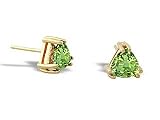 14K Yellow Gold Genuine Trillion Peridot Stud Earrings