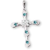 Sterling Silver Aquamarine and White CZ Cross and 20-inch Chain