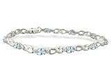 14K White Gold Genuine Oval Aquamarine and Diamond Bracelet
