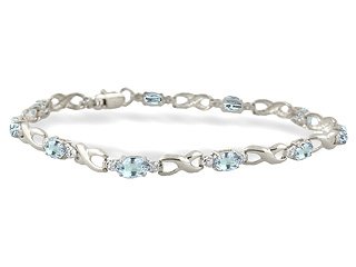 14K White Gold Genuine Oval Aquamarine and Diamond Bracelet