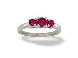 14K White Gold Genuine Round Ruby 3-Stone Ring