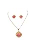 Pink Colored Crystal Necklace Diamond Shaped Pendant Set Fashion Jewelry