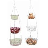 Fox Run 3 Tier Hanging Fruit Vegetable Kitchen Storage Basket - Green, White, or Red
