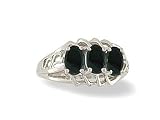 14K White Gold Genuine Oval Black Onyx 3-Stone Ring