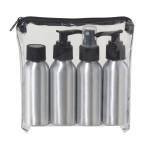 Oggi Aluminum Personal Travel Toiletry Set with 4 Bottles 3oz and Plastic Carrying Bag -Meets TSA Carry-On Standards