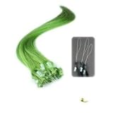 Micro Loop Ring Human Hair Extensions 25 Strands, Color Green