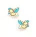 14k Yellow Blue Enamel Childrens Bird Screw-Back Earrings