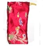 Dragon Print Satin Drawstring Dildo Bag in Red 8" length x 4" width - Adult Sex Toy Storage