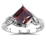 0.03 Cts Diamond & 2.10 Cts Garnet Ring in 14K White Gold