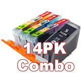 14-Pack Compatible Inkjet Cartridge Combo Without Chip for Canon Pixma iP5200R, MP950 Printers (Four