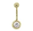 14KT Solid Yellow Gold Belly Ring Barbell CZ Gem Accent