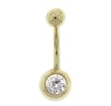 14KT Solid Yellow Gold Belly Ring Barbell CZ Gem Accent