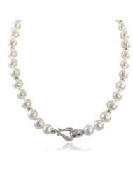 Sterling silver 10-11mm ringed freshwater cultured pearl diamond clasp (.10ctw) necklace, 18"