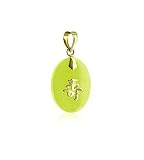 Eye Catchy 14 KT Yellow Gold & Jade Oval Chinese Motif 14K Pendant