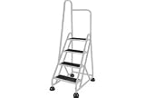 4 Step Aluminum Rolling Ladder - Gray