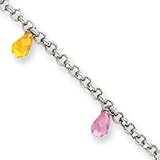 Sterling Silver Multi-color CZ Ruby Corundum Anklet 10 Inch