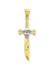 14k Gold and Rhodium Skull Sword Pendant