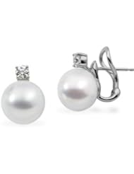 18K Palladium White Gold Pair 1/2Cttw/12.00mm Full Butt South Sea Cultured Pearl & Diamond Earrings