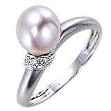 14k Mat Gold Drop Pearl and Diamond Ring