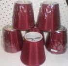 *11, NEW, BURGUNDY, CHANDELIER, or, CANDLE LIGHTS, CLIP-ON, LAMP SHADES, that, fits, CANDELABRA BULBS, NEW, HEAVY DUTY, LAMP SHADE, with, DARK WINE, DOUBLED, FABRIC, CORD, with a, WHITE LINING, for, UPDATING YOUR HOME, LIGHT, DARK RED, SHADE, is 3 ACROSS TOP X 5 at BOTTOM X 4 TALL, LIGHT SHADES, UPC609722846646