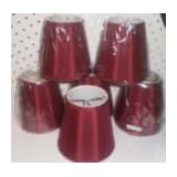22, NEW, BURGUNDY, CHANDELIER, or, CANDLE LIGHTS, CLIP-ON, LAMP SHADES, that, fits, CANDELABRA BULBS, NEW, HEAVY DUTY, LAMP SHADE, with, DARK WINE, DOUBLED, FABRIC, CORD, with a, WHITE LINING, for, UPDATING YOUR HOME, LIGHT, DARK RED, SHADE, is 3" ACROSS TOP X 5" at BOTTOM X 4" TALL, LIGHT SHADES, UPC609722846646