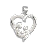 Rhodium Plated Mother with Child Heart Pendant with Czs
