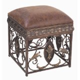 SQUARE SCROLL DESIGN OTTOMAN with Fleur de Lis Medallion Accents