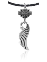 Harley Davidson Winged - Bar&shield Sterling pendant MOD HDN0212 with 20" braided leather necklace