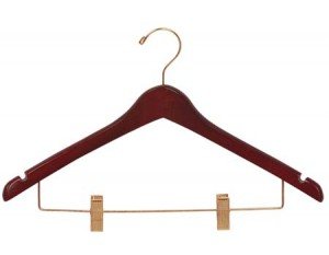 Wooden Curved Combo Hanger, Walnut Finish with Brass Hardware, Box of 25 by The Great American Hanger Company
