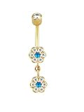 14 karat Yellow Gold Double Flower Belly Button Ring Nickel Free