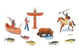 Life on the Frontier Pacific Northwest Indian Playset: Native American Figures with Canoe, Grizzly Bear, Fish, Totem, and Horse