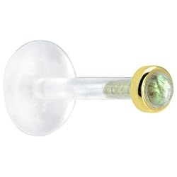 16 Gauge 1/4" Solid 14KT Yellow Gold 2mm Genuine Labradorite Bioplast Push in Monroe