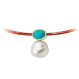 14K Yellow or White Gold Paspaley South Sea Cultured Pearl and Turquoise Pendant - Various Sizes